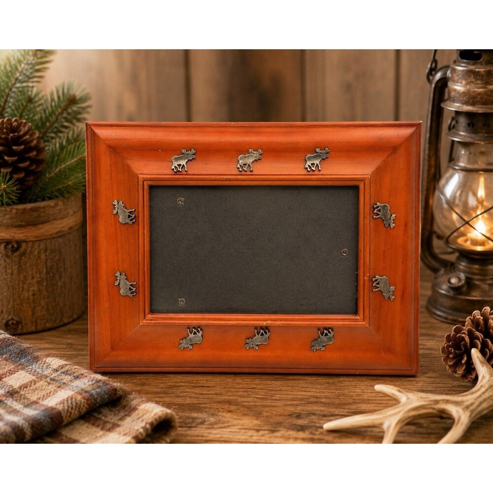 Rustic Wood Moose Picture Frame 9x7 Cabin Lodge Woodland Pewter Wildlife Decor